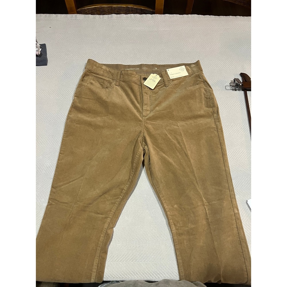 St John's Bay Corduroy Womens 18 Straight Leg Tan Khaki Pants NEW With Tag